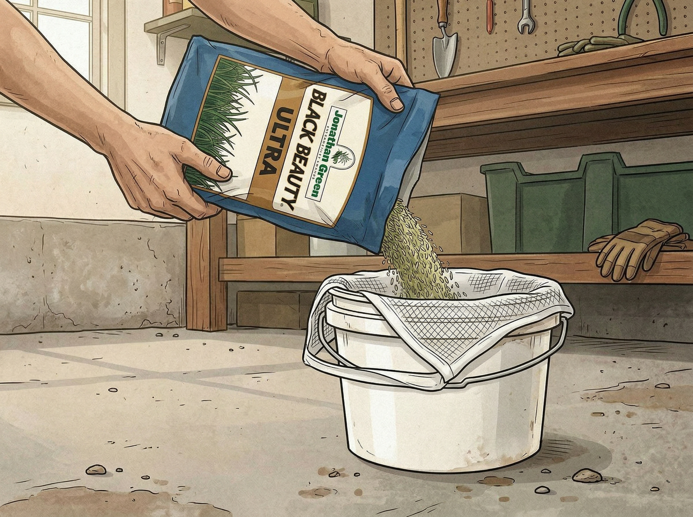 Submerging grass seeds in water for pre-germination soaking